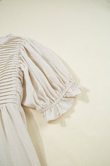 White Textured Ruffled Puff Sleeve Loose Dress Mini Dresses JT's Designer Fashion