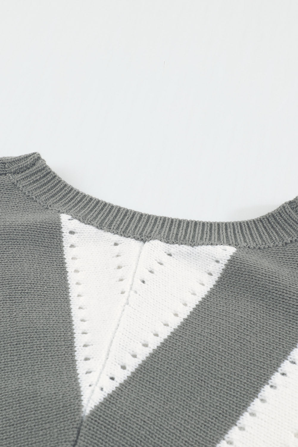 Gray Striped Colorblock V Neck Knitted Sweater Sweaters & Cardigans JT's Designer Fashion