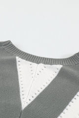 Gray Striped Colorblock V Neck Knitted Sweater Sweaters & Cardigans JT's Designer Fashion