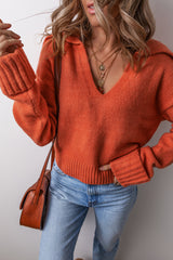 Flamingo Collared V Neck Ribbed Edge Sexy Elegant Sweater Sweaters JT's Designer Fashion