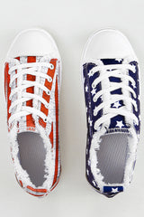 Blue American Flag Lace-up Canvas Flat Shoes Women's Shoes JT's Designer Fashion