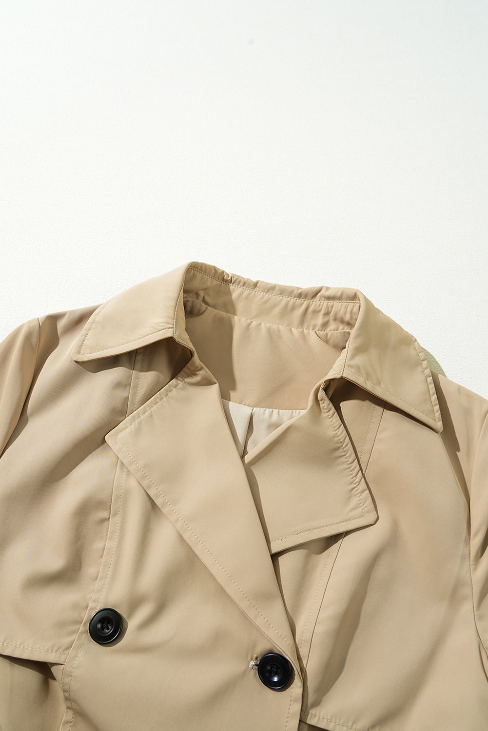 Pale Khaki Solid Color Lapel Collar Waist Tie Wind Coat Coats JT's Designer Fashion