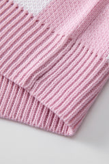 Pink Checkered Bishop Sleeve Sweater Sweaters JT's Designer Fashion