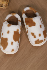 Chestnut Cow Spot Printed Plush Home Slippers Slippers JT's Designer Fashion