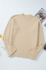 Parchment Solid Textured Knit Split Cuff Drop Shoulder Loose Sweater Sweaters JT's Designer Fashion