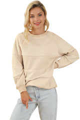 Oatmeal Contrast 2-tone Patchwork Raglan Sleeve Sweatshirt Sweatshirts & Hoodies JT's Designer Fashion