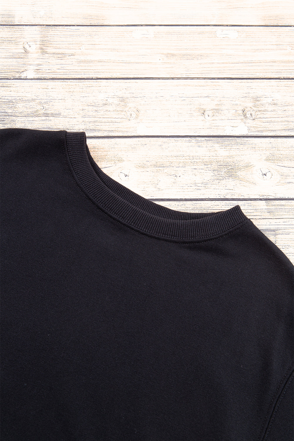 Black Plain Drop Shoulder Crewneck Pullover Sweatshirt Sweatshirts & Hoodies JT's Designer Fashion
