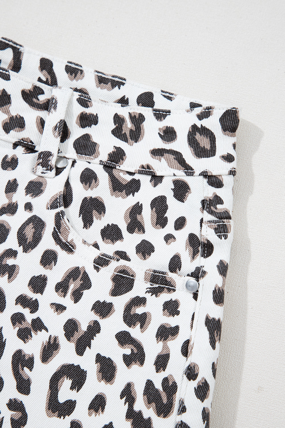 White Leopard Frayed Hem Denim Shorts Bottoms JT's Designer Fashion