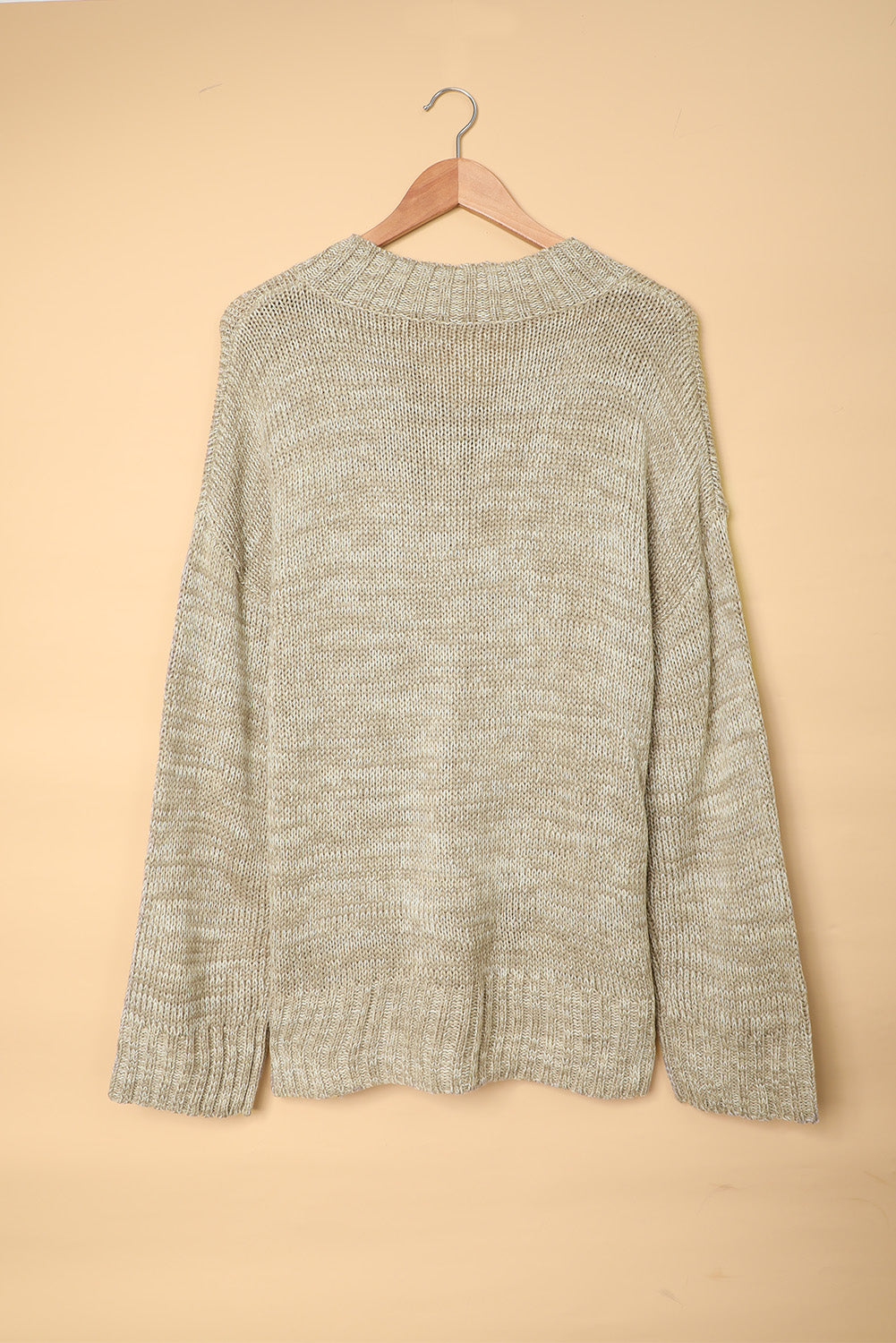 Gray V neck Drop Shoulder Knitted Sweater Sweaters & Cardigans JT's Designer Fashion