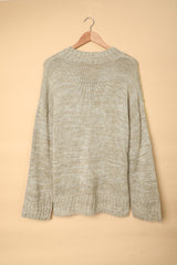 Gray V neck Drop Shoulder Knitted Sweater Sweaters & Cardigans JT's Designer Fashion
