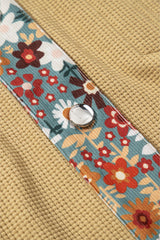 Khaki Waffle Knit Floral Print Patchwork Button up Jacket Jackets JT's Designer Fashion
