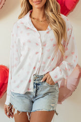 White Love Heart Print Drop Shoulder Puff Sleeve Shirt Blouses & Shirts JT's Designer Fashion