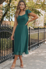 Sea Green Shirred Open Back Sweetheart Neck Ruffled Midi Dress Midi Dresses JT's Designer Fashion