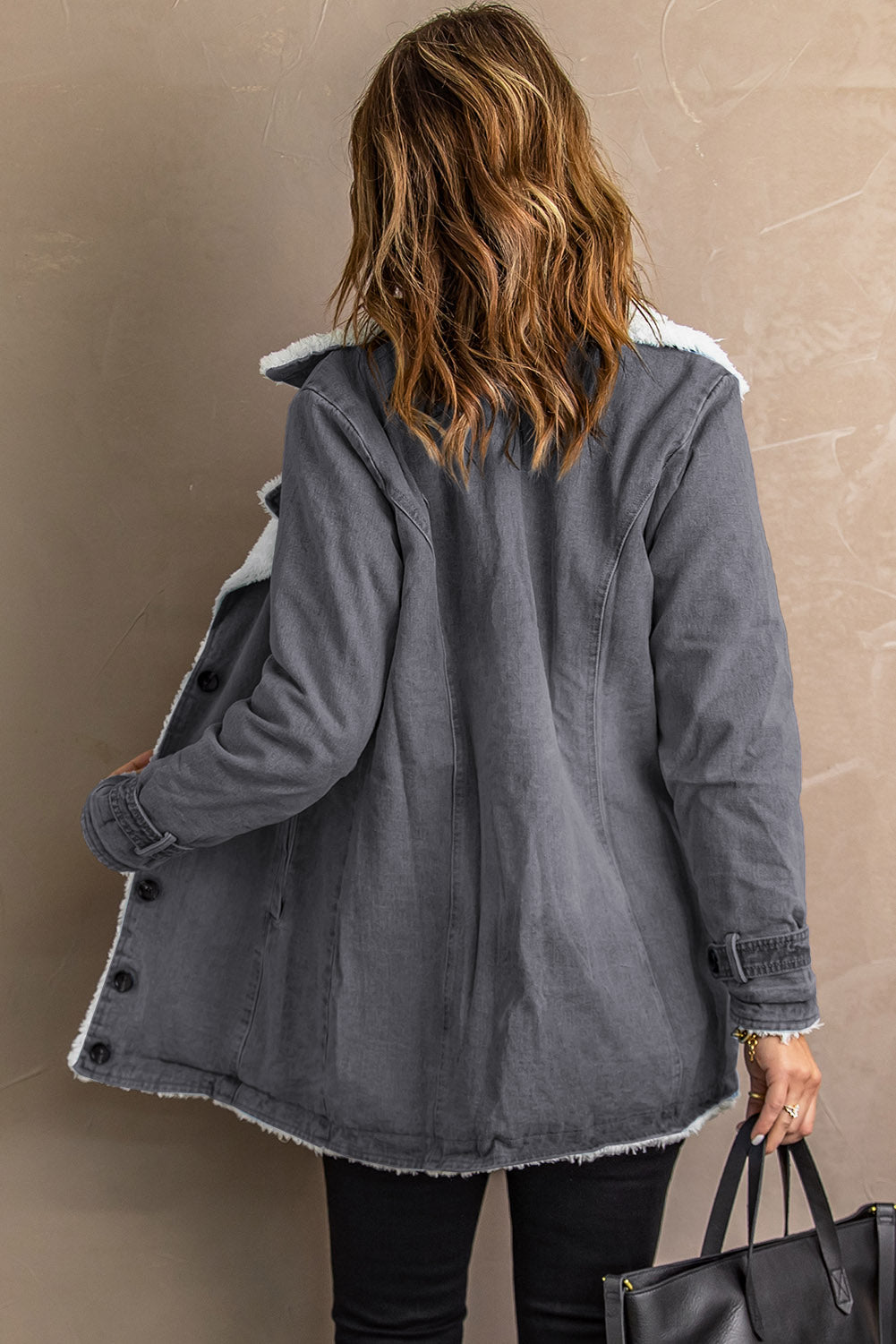 Gray Lapel Collar Button Fleece Jacket Jackets JT's Designer Fashion