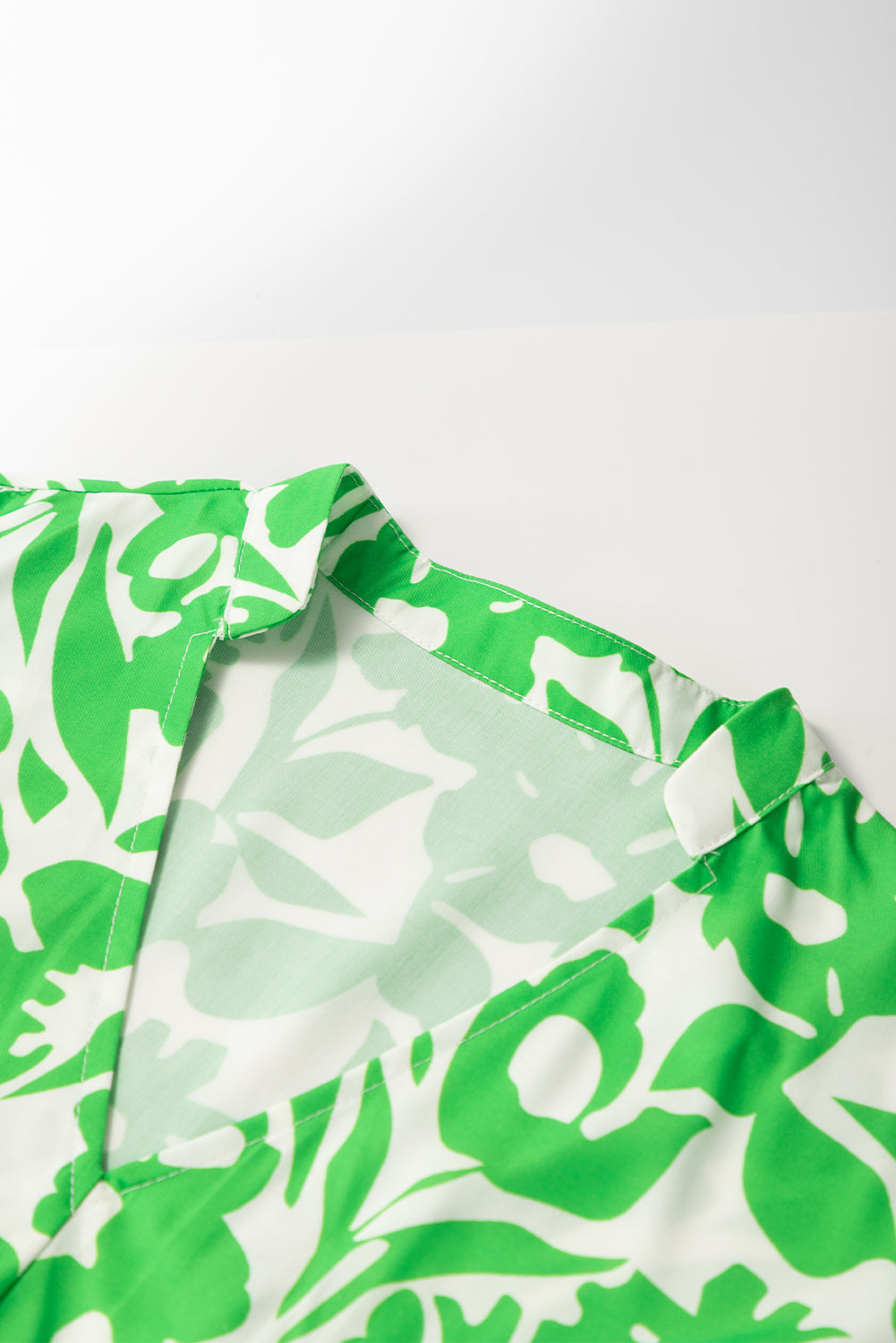 Green Floral Print Puff Half Sleeve V Neck Babydoll Dress Floral Dresses JT's Designer Fashion