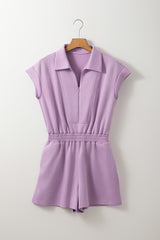 Orchid Bouquet Short Sleeve Zipper Collared Elastic High Waist Romper Jumpsuits & Rompers JT's Designer Fashion
