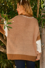 Light French Beige Color Block Contrast Stitch Oversized Sweater Sweaters & Cardigans JT's Designer Fashion
