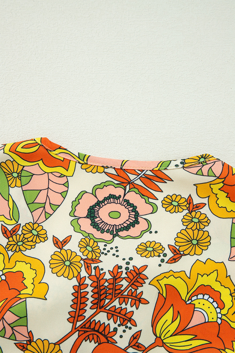 Yellow Cream Floral Print V Neck Puff Sleeve Mini Dress Floral Dresses JT's Designer Fashion