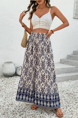 Blue Boho Pattern Print High Waist Wide Leg Loose Pants Pants & Culotte JT's Designer Fashion