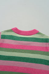Green Color Block Ribbed Edge Round Neck Sweater Sweaters JT's Designer Fashion