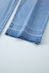 Dusk Blue Raw Hem Straight Leg Loose High Waist Jeans Jeans JT's Designer Fashion
