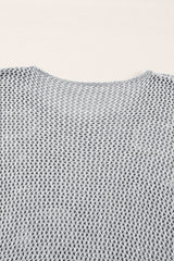 Light Grey Big Flower Hollowed Knit Drop Shoulder Sweater Sweaters JT's Designer Fashion