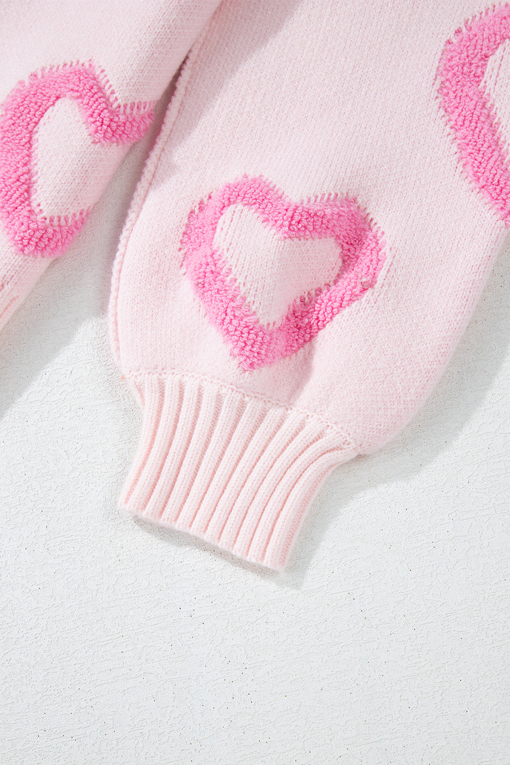 Pink Heart Shape Bubble Sleeve Baggy Sweater Sweaters JT's Designer Fashion