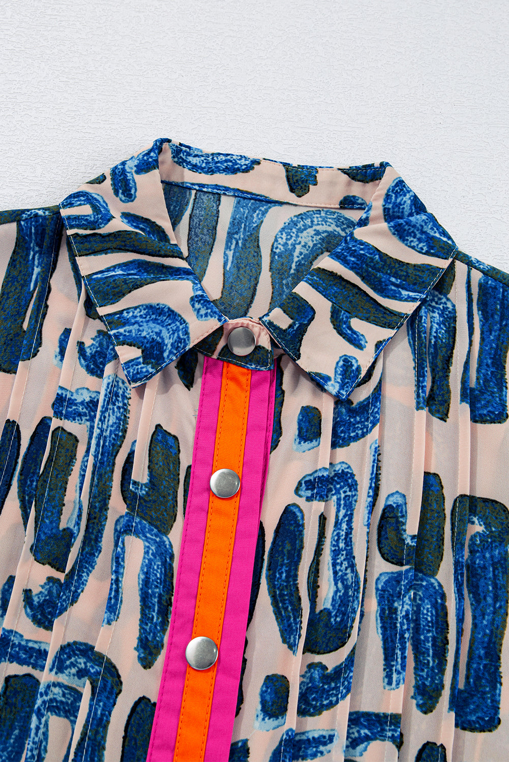 Beige Abstract Print Bubble Sleeve Button up Mini Dress Mini Dresses JT's Designer Fashion