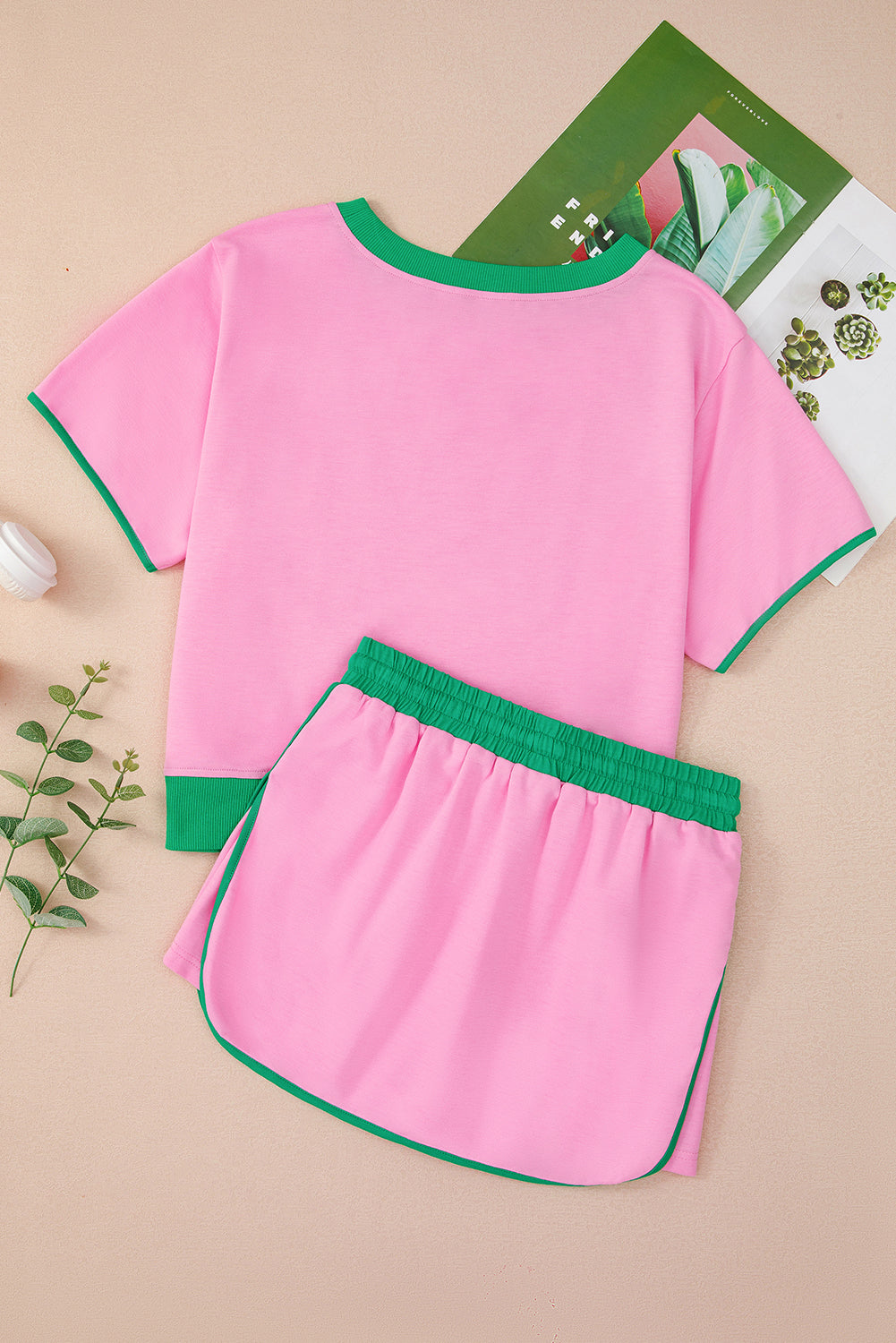 Bonbon Colorblock Edge Drop Shoulder T Shirt and Skort 2Pcs Set Short Sets JT's Designer Fashion