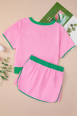 Bonbon Colorblock Edge Drop Shoulder T Shirt and Skort 2Pcs Set Short Sets JT's Designer Fashion