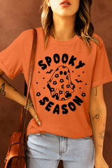 Orange SPOOKY SEASON Ghost Print Crew Neck Halloween Tee Graphic Tees JT's Designer Fashion