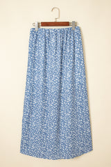 Sky Blue Boho Floral High Waist Long Skirt with Side Split Skirts & Petticoat JT's Designer Fashion