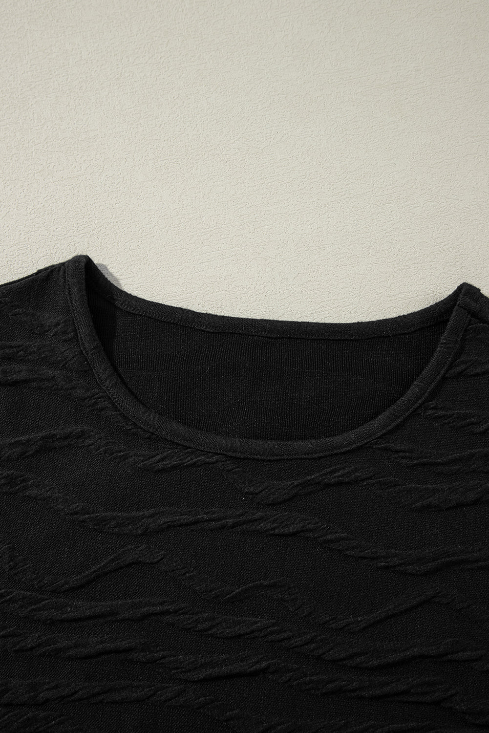Black Solid Wavy Textured Slim Fit Long Sleeve T Shirt Long Sleeve Tops JT's Designer Fashion
