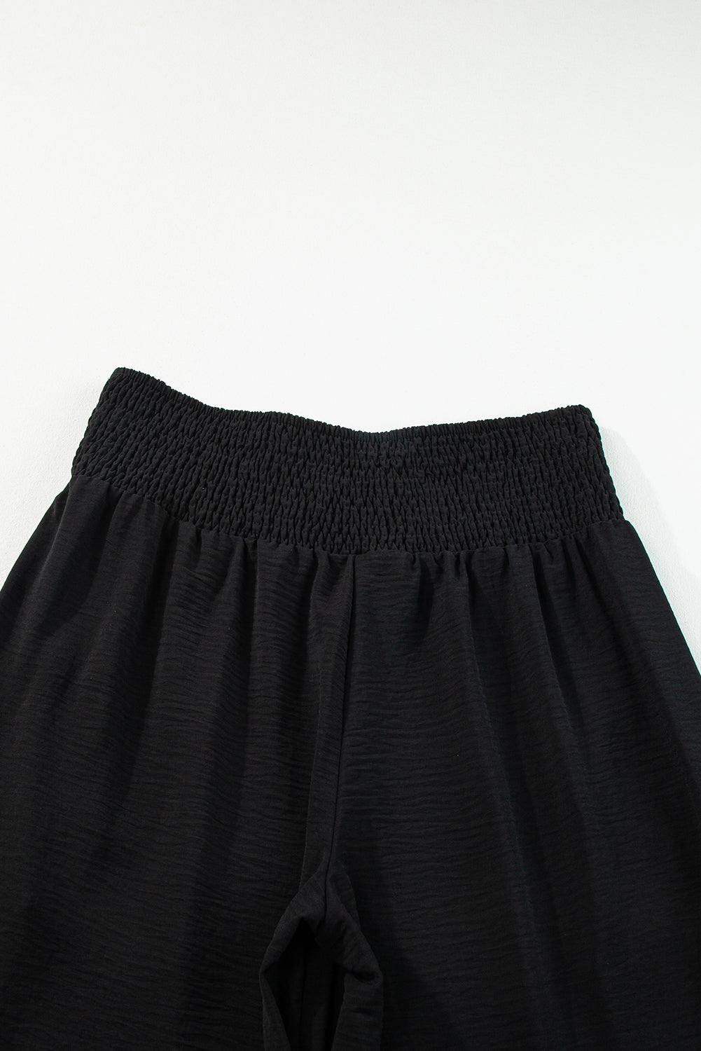 Black Shirred High Waist Plus Size Wide Leg Pants Plus Size Bottoms JT's Designer Fashion