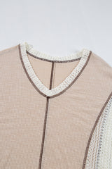 Parchment Crochet Detail Exposed Seam High Low Loose Top Long Sleeve Tops JT's Designer Fashion