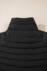Black Solid Color Quilted Zip-up Puffer Jacket Jackets JT's Designer Fashion