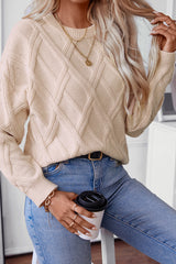 Apricot Diamond Pattern Textured Crew Neck Sweater Sweaters JT's Designer Fashion