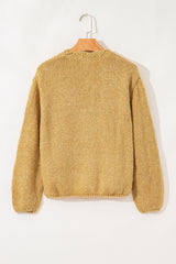 Light French Beige Lantern Sleeve Scallop V Neck Buttoned Front Cardigan Cardigans JT's Designer Fashion