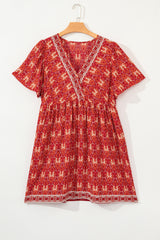 Orange Plus Size Printed Surplice Neck Empire Waist Flowy Mini Dress Plus Size Mini Dresses JT's Designer Fashion