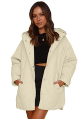 Beige Quilted Snap Button Hooded Coat Coats JT's Designer Fashion
