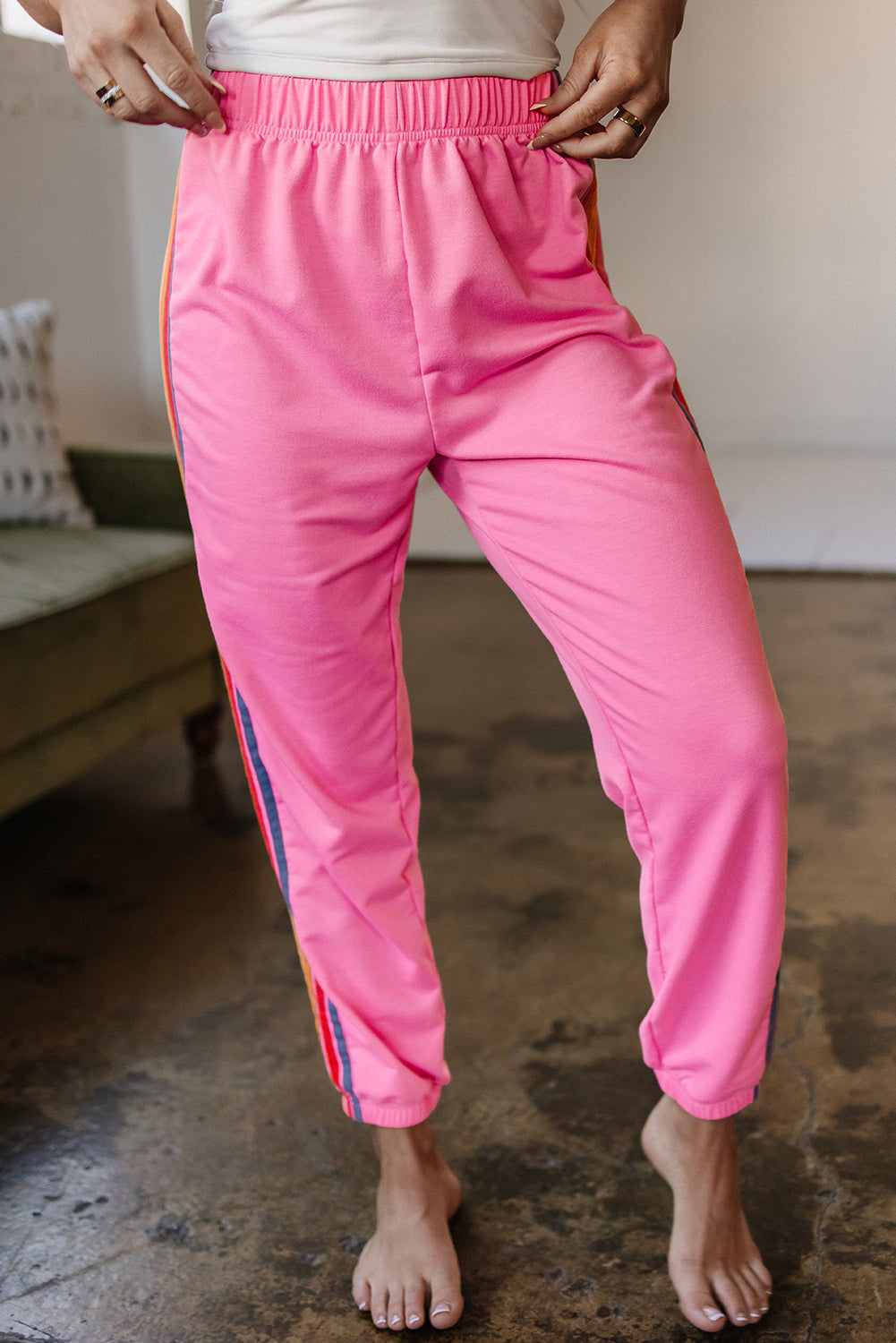 Pink Counting Rainbows High Waist Sweatpants Pants & Culotte JT's Designer Fashion