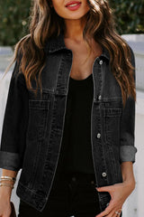 Black Washed Oversize Pocketed Denim Jacket Denim Jackets JT's Designer Fashion