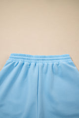 Beau Blue Striped Detail Flutter Sleeve Zipped Collar Short Set Short Sets JT's Designer Fashion