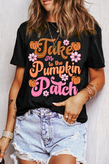 Black Take Me To The Pumpkin Patch Flower Print T Shirt Graphic Tees JT's Designer Fashion
