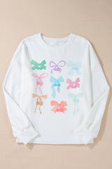 White Bowknot Pattern Drop Shoulder Loose Sweatshirt Sweatshirts & Hoodies JT's Designer Fashion