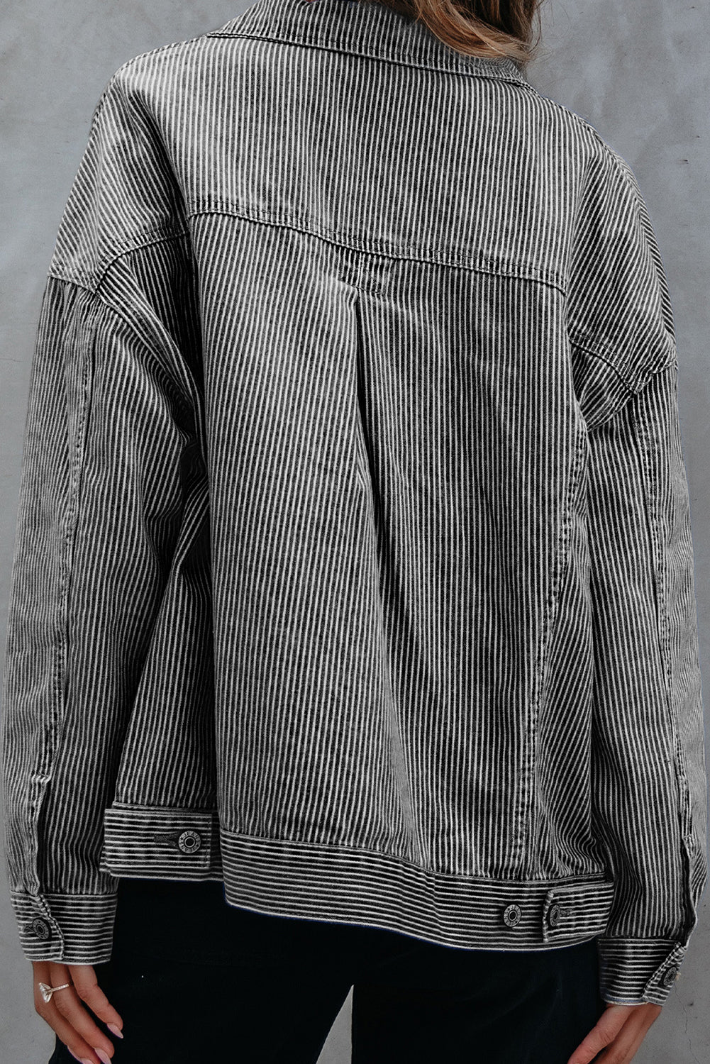 Blue Stripe Washed Oversize Pocketed Denim Jacket Denim Jackets JT's Designer Fashion