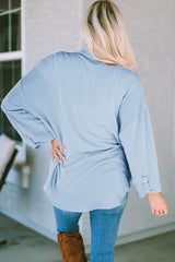Sky Blue Roll Tab Sleeve Ribbed Cording Shacket Jackets JT's Designer Fashion