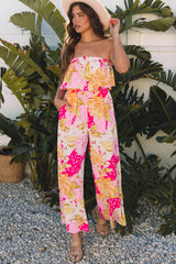 Multicolour Floral Print Ruffled High Waist Tube Top Loose Jumpsuit Jumpsuits & Rompers JT's Designer Fashion