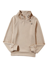Apricot Asymmetric Buttons Detail High Neck Textured Sweatshirt Sweatshirts & Hoodies JT's Designer Fashion