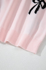 Light Pink Bow Pattern Knitted Loose Fit Sweater Sweaters JT's Designer Fashion
